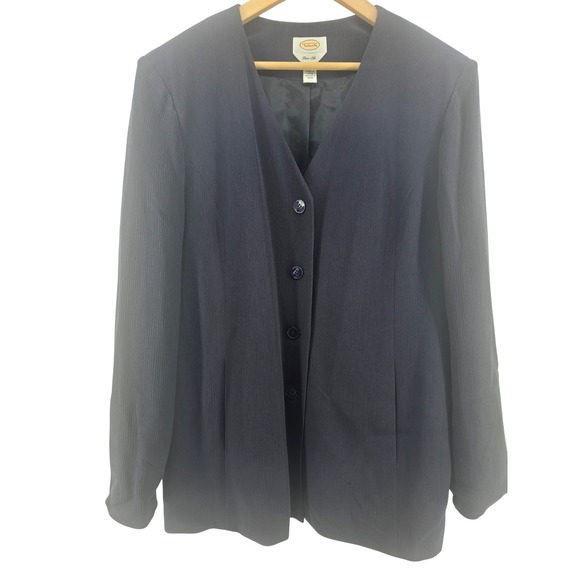 Talbots Jackets & Blazers - Talbots Silk Blazer Womens 16 Pure Silk‎ Navy Blue Collarless Ribbed EUC